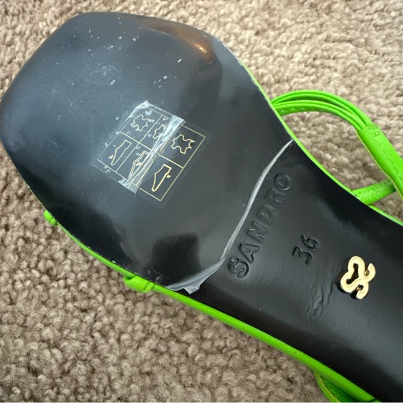 NEW Sandro Paris Strapped Leather Sandals Faye Neon Green Heels - Picture 9 of 9